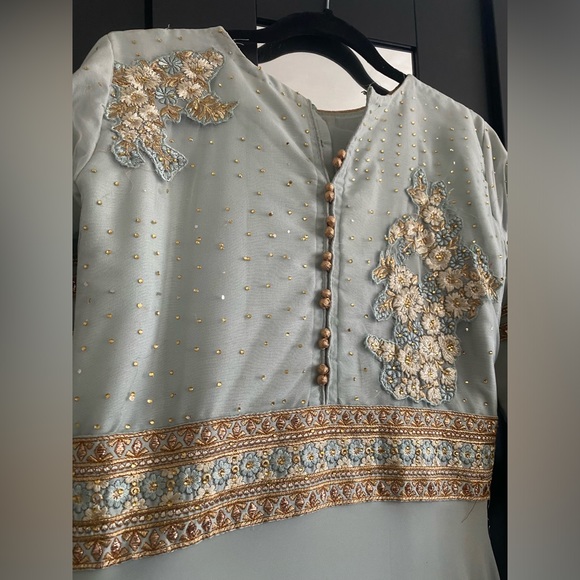Light Blue and Gold Embroidered Anarkali Gown - Picture 10 of 11